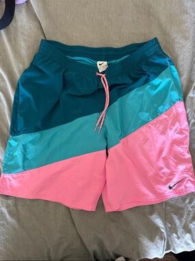 Nike Men's Colorblock Swim Shorts in Teal, Aqua & Pink